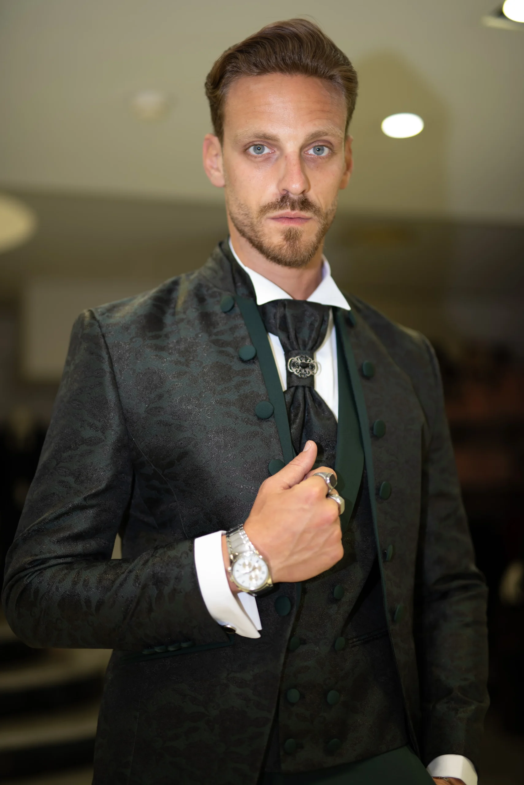 Abito Uomo da Cerimonia Verde Bosco Damascato